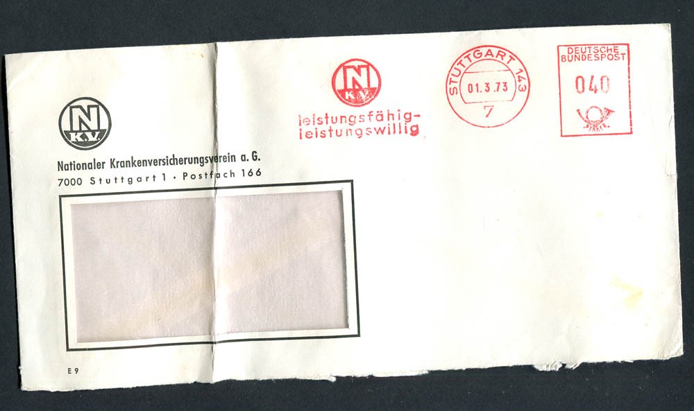 Germany – BRD : Long machine franked cover from 1973 – Stuttgart 143 – used