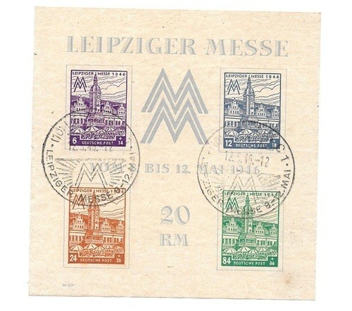 GERMANY 1946 LEIPZIGER MESSE MINIATURE SHEET Postmarked