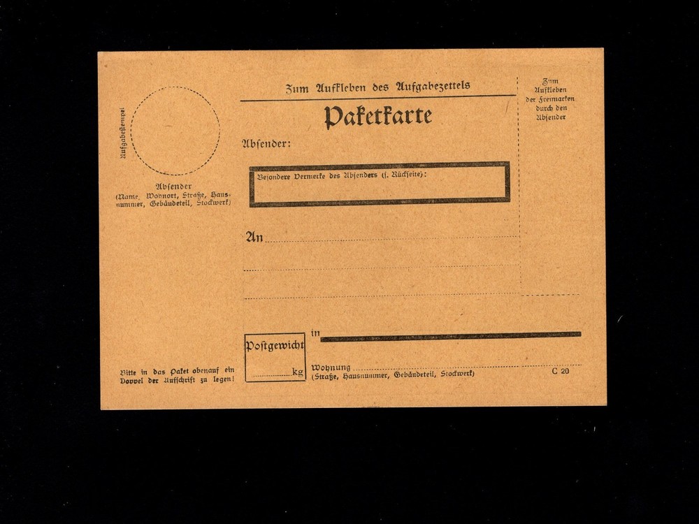 Germany Mint Unused Paket or Package Card 7k