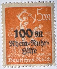 Travelstamps: 1923 Germany Stamp Scott #B5 , Charity Overprint Surcharge MOGNH
