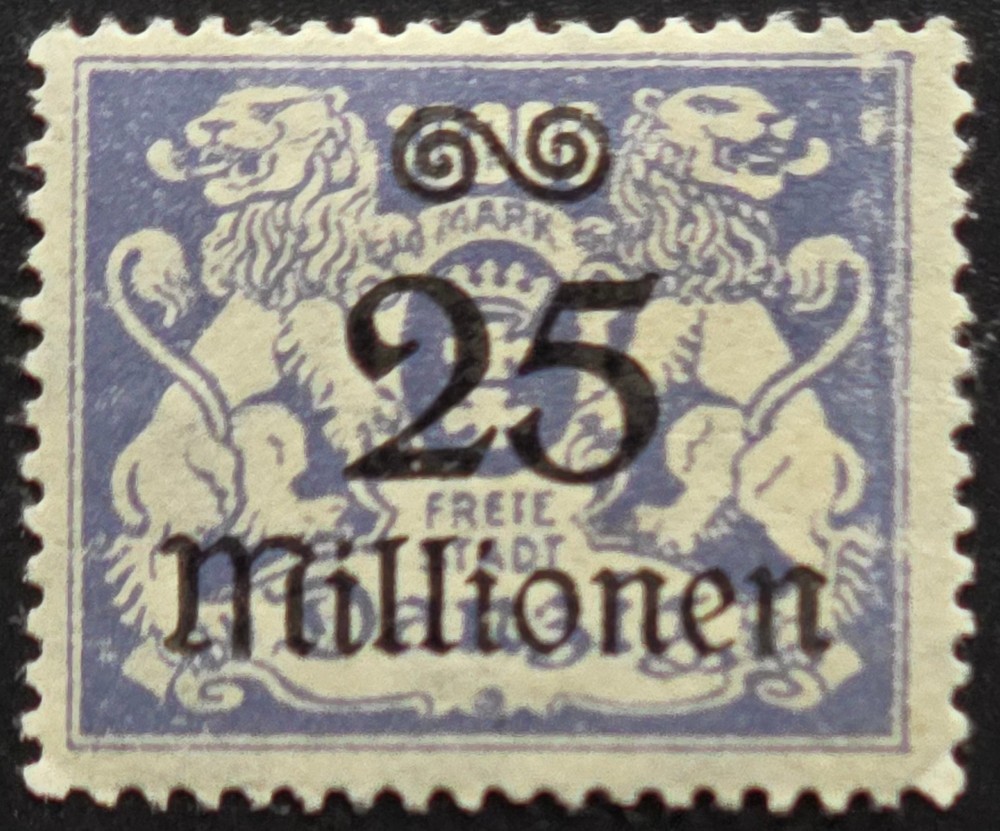 Heligoland 25 Pfennig Overprinted Stamp Used Blue Lions Design