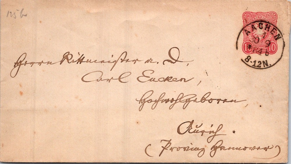 GERMANY 1884 POSTAL HISTORY STATIONERY COVER ADDR & POSTMARK AACHEN