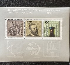 Germany: 1984 UPU Congress. Souvenir Sheet of 3, MNH. SC# 1420. ID 09-03238