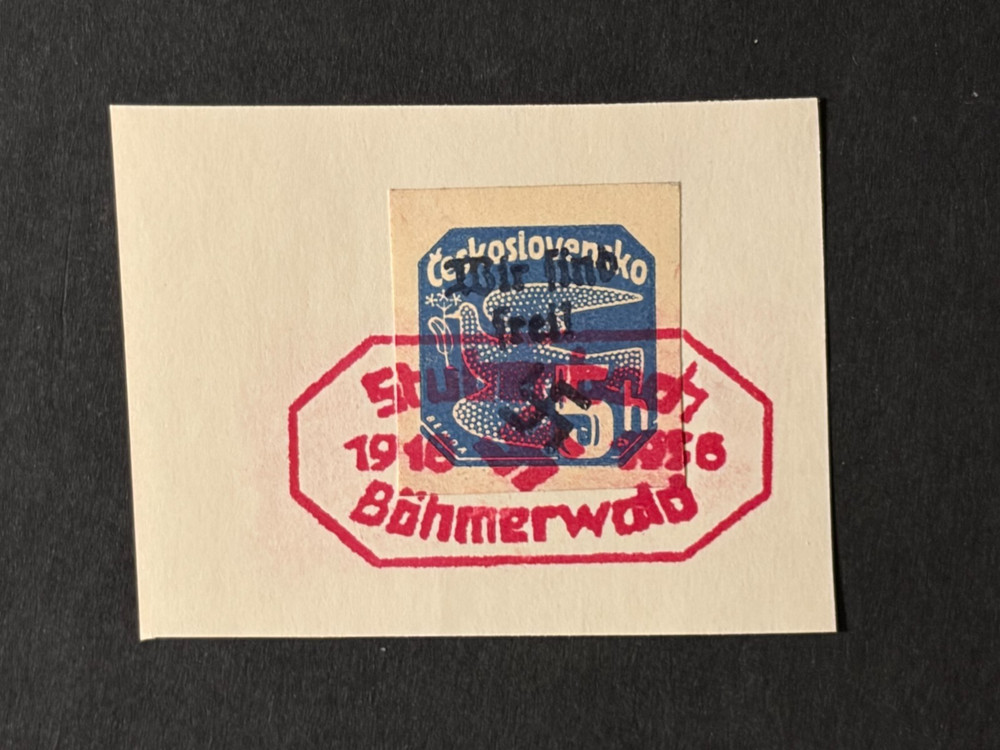 SUDETENLAND WWII-GERMAN OCC.Local ovpt STUBENBACH 5 h. RED stamp, on pap. #726
