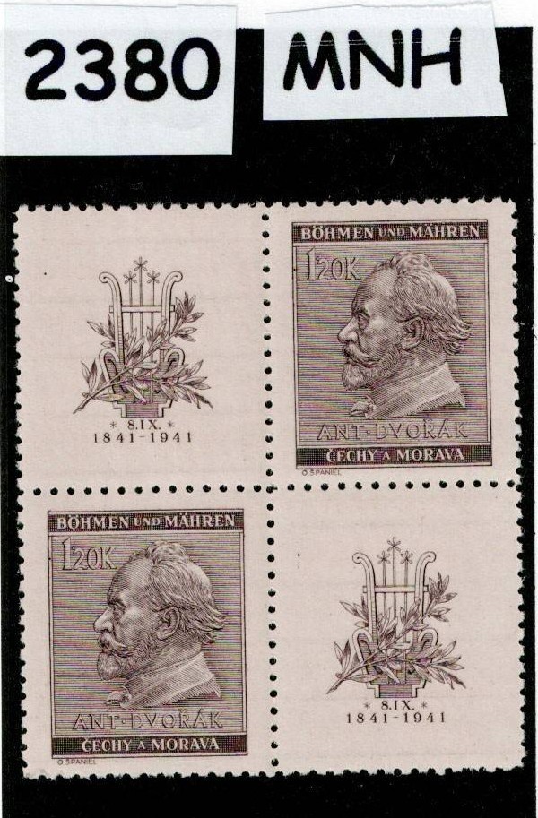MNH stamps Sc 55 Dvorak Composer WWII German Occupation of BaM 1941 #2380