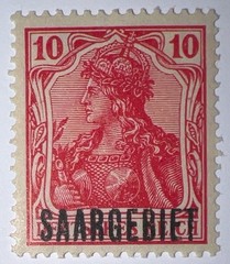 Travelstamps: Germany Saar Overprint Stamps – 10pf Mint MOGH Wmk