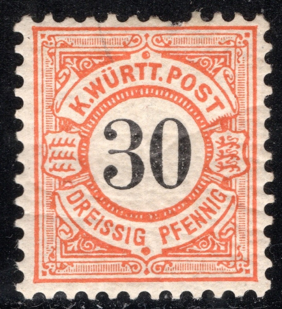 Germany Wurttemberg Stamp Scott #64, 30pf, Orange & Black, MNH, SCV$4.00