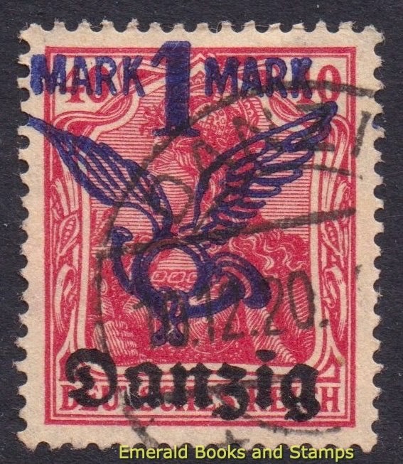 EBS DANZIG 1920 – Germania – Air Mail – 1 Mark – Michel 52 – Used – cv $75 (b15