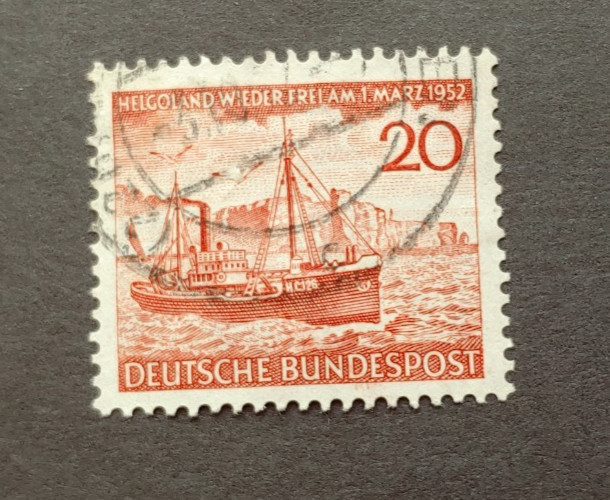 1952 BOAT SHIP HELIGOLAND 20PF VF USED GERMANY DEUTSCHLAND K18