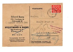 Germany Postwar 45p to USA 1947 Auxiliary & Forwarded Card ZB