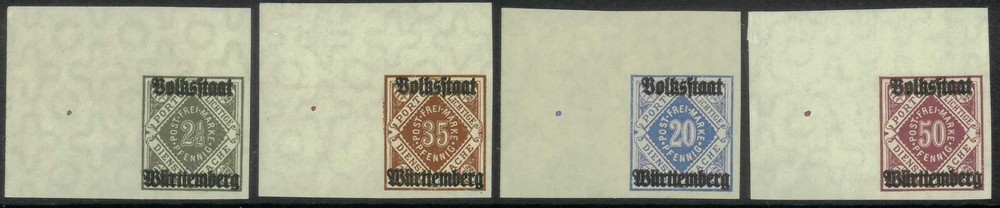 1919 WURTTEMBERG, GERMANY, OFFICIAL STAMPS (MI. 258 P U – 269 PU PROOFS CORNERS