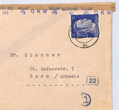 GERMANY WW2 Cover Berlin *DV* Perfin Newspaper OKW CENSOR Bern 1944 YV400