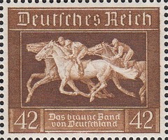 Stamp Germany Mi 621 Sc B90 1936 WW2 1936 War Reich Munich Riem Horse Race MNH