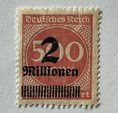 ERROR 1923 GERMANY STAMP SURCHARGE VALUE SHIFTED TO LEFT $2,000,000 OVER $500