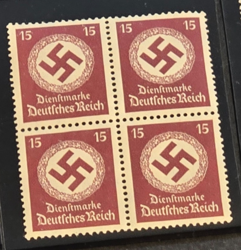WW2 Nazi German Third Reich NSDAP Swastika Stamp Block x 4