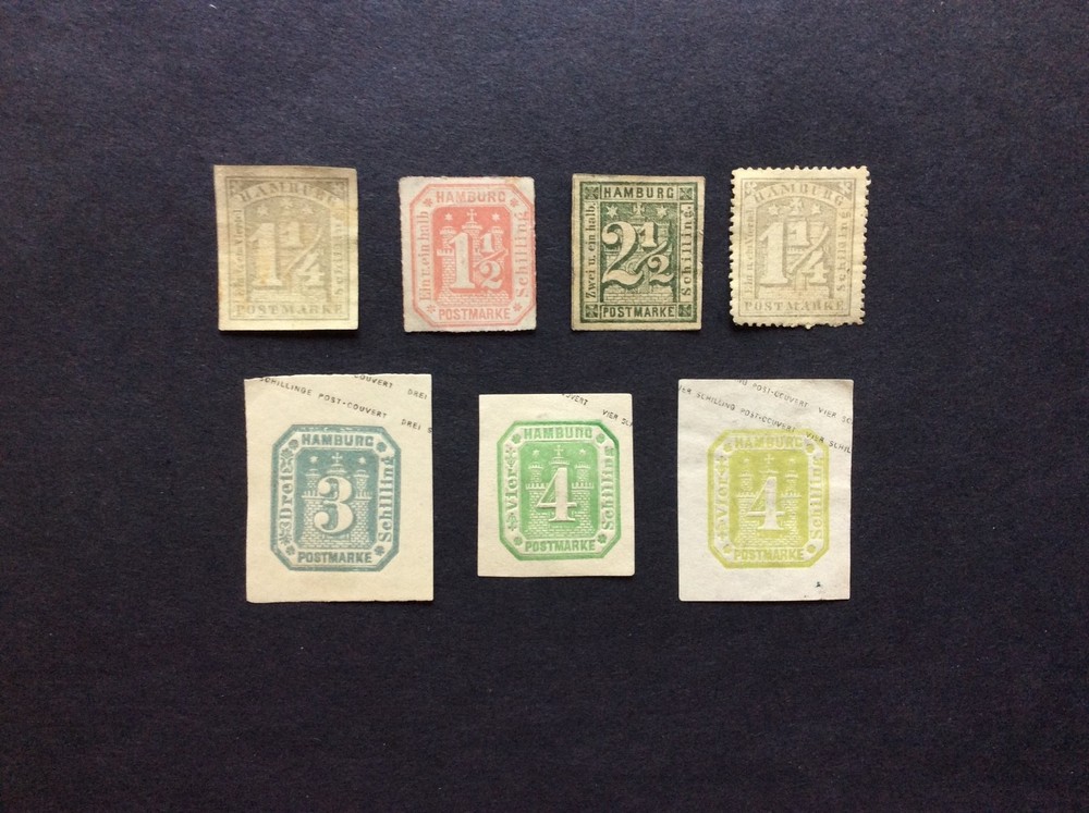 HAMBURG – 1864/1881 – 7 Diff Mint (no gum) – Sc# 9,12,22,25 & 3 post. stationary