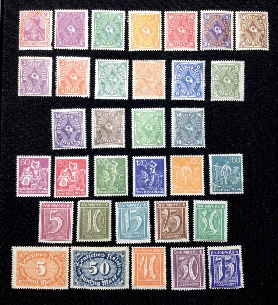 Germany – 1922-23 Post Horn, Numerals 33 Pc Stamp Lot, Wmk, Mint Hinged MH