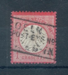German Empire 1872 Arms embossed small shield 1g rose/carmine stamp. Used. Sg 5