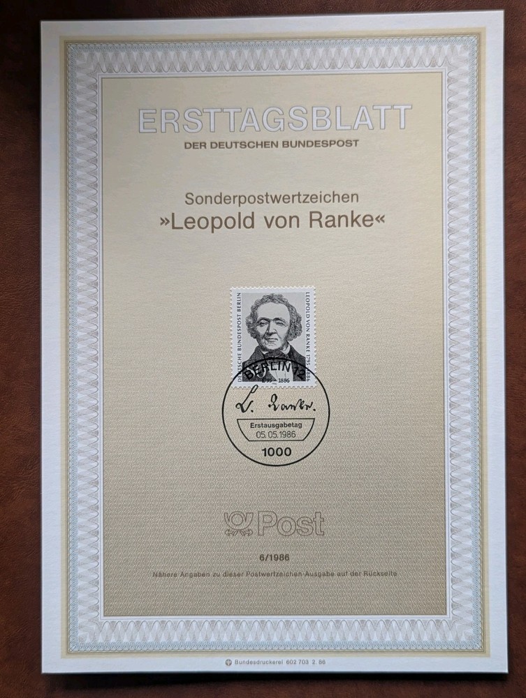 Germany (Berlin) First Day Sheet. 1976 Leopold Von Ranke. 62MA