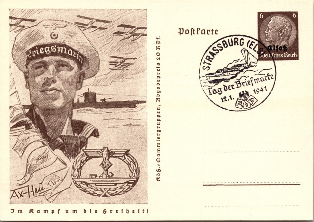 1941 Strassbourg Germany Overprint Postal Stationary Postcard Cover Kriegsmarine