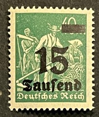 Travelstamps; 1923 Germany OP Stamp #279- 15 Tausend on 40m Farming Mint MNH OG