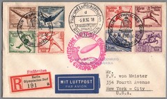 Germany 1936 Olympics Zeppelin Hindenburg Used Cover Slogan Cancel Air Mail USA