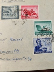 1944 Germany Registered Cover München Bayreuth Reichspost Mi 888-891 WWII