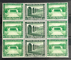 1936 German Stamps triple – Winter Relief Modern Buildings MH* Mi:DR W120 /BL35