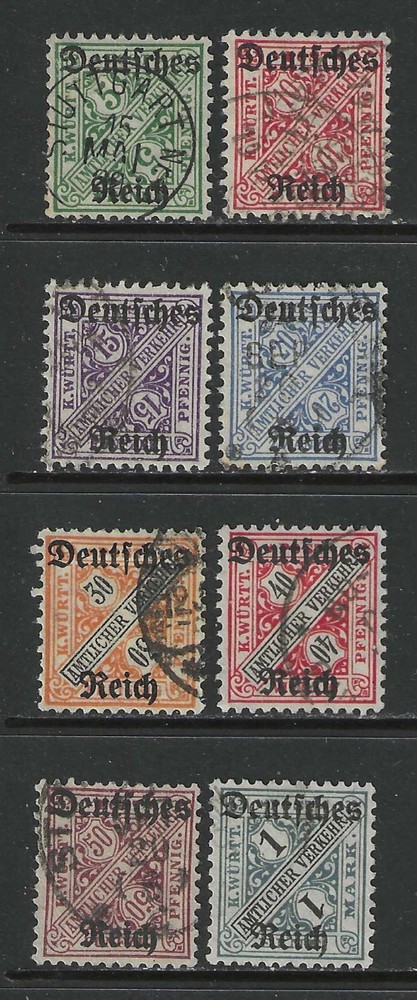 1920 Germany complete 5 Pf.-1 M Wurttemberg official issues with op used $ 43.00