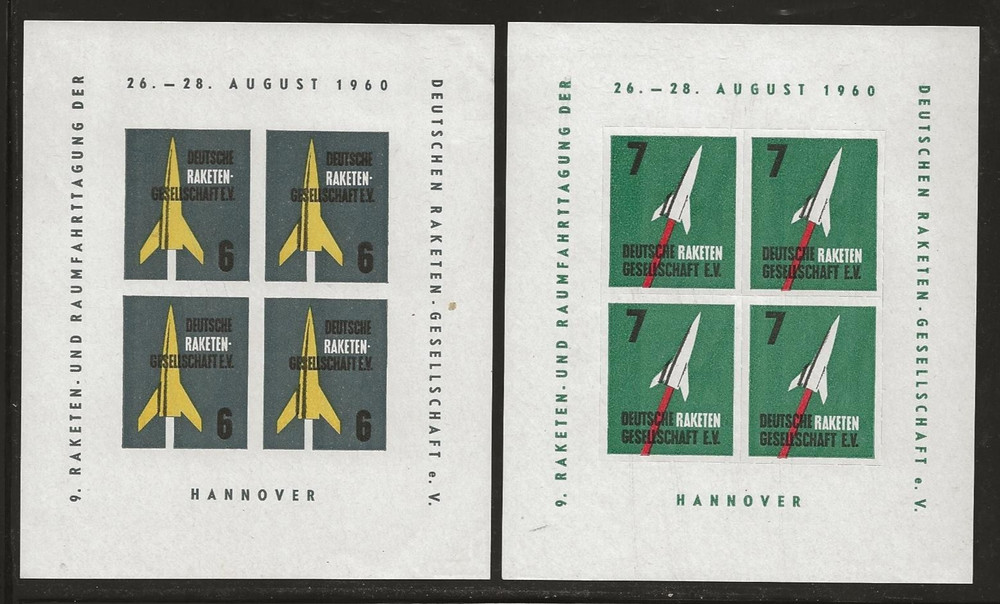 1960 GERMANY DRG – two rocket mail sheets of 4 – EZ 19A3