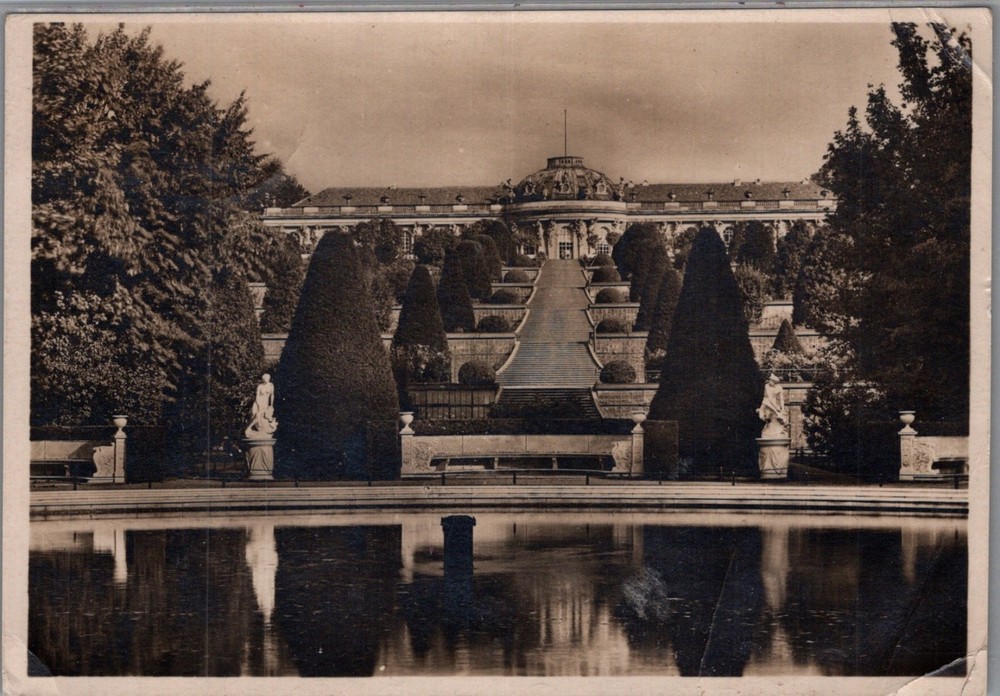 GERMANY 1931 SAARLAND POSTAL VIEW SANSSOUCI CASTLE POSTCARD ADDR & POSTMARK