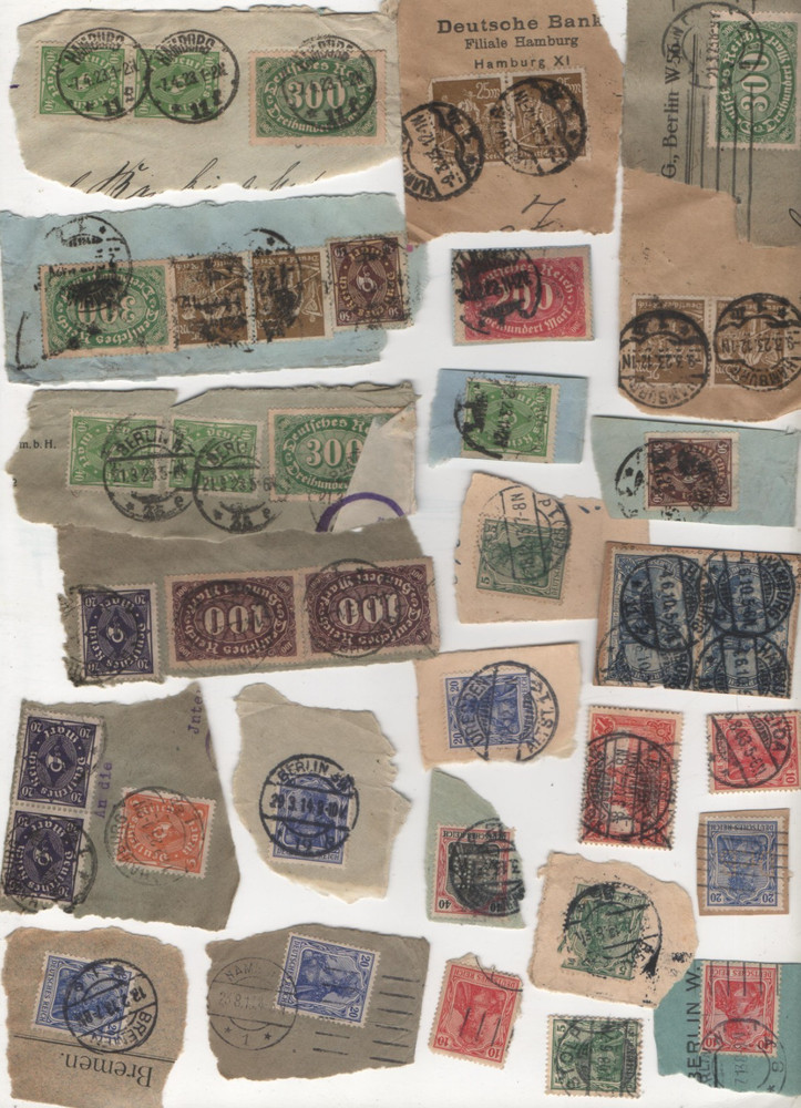 LOT Postal GERMAN Postage Stamps circa 1920s- (BIN# 49) used on paper