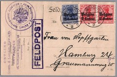 Scarce 1916 Belgium German Overprint Stamp Feldpost Occupation Postcard Cover /