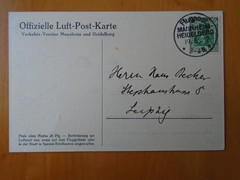 Germany 1912 superb first air mail flugpost Mannheim – Heidelberg used postcard