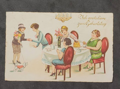 WW1 WWI German Deutsche soldiers Birthday postcard w Feldpost stamp Germany