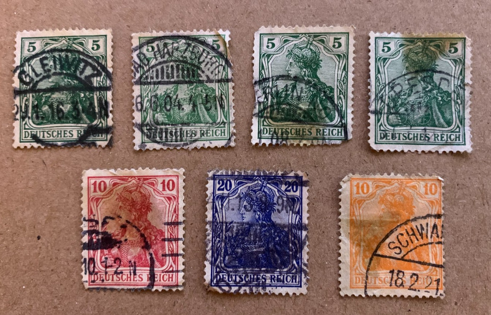 German Realm ~ Deutsches Reich 7 Stamps Early 1900’s