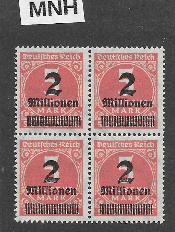 MNH stamp block Overprint 2 Mil over 5000Mk Sc #272 Weimar German Republic 1923