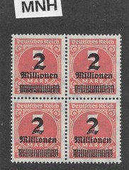 MNH stamp block Overprint 2 Mil over 5000Mk Sc #272 Weimar German Republic 1923