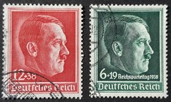 Germany Third Reich 1938 SG652 12pf+38pf carmine-red and SG660 6pf+19pf green FU