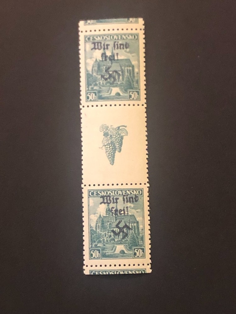 SUDETENLAND WWII Local ovpt REICHENBERG 50 h. gutter pair MNH /s4 #525
