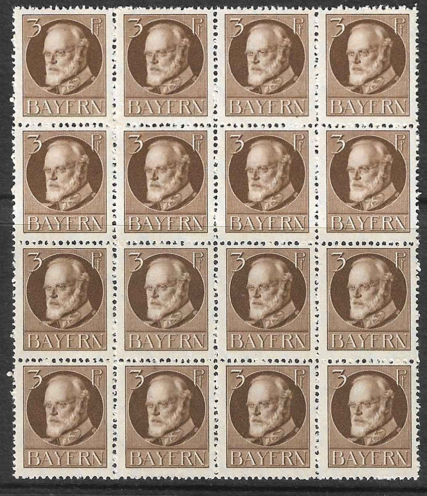 Germany Bavaria Stamp Block 1914 SC# 95 3p bis brn ‚ King Ludwig III ‚, Late Pt