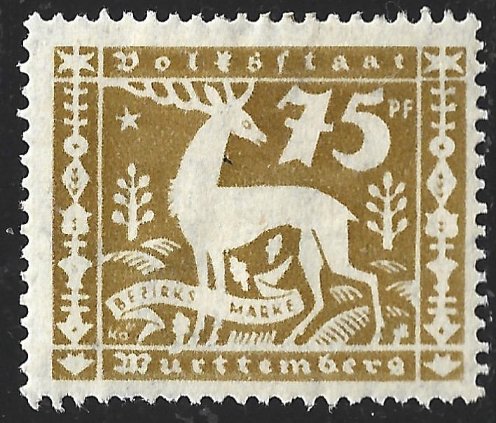 Germany-Wurttemberg, Scott #O58, 75pf Stag Issue, MH