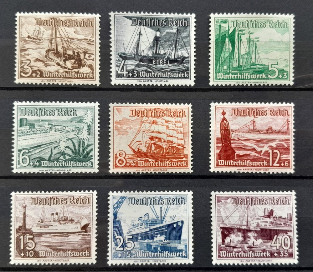 Germany 1937 Winter Relief Fund – Ships set of 9 MH stamps SG 639-647 CV £120