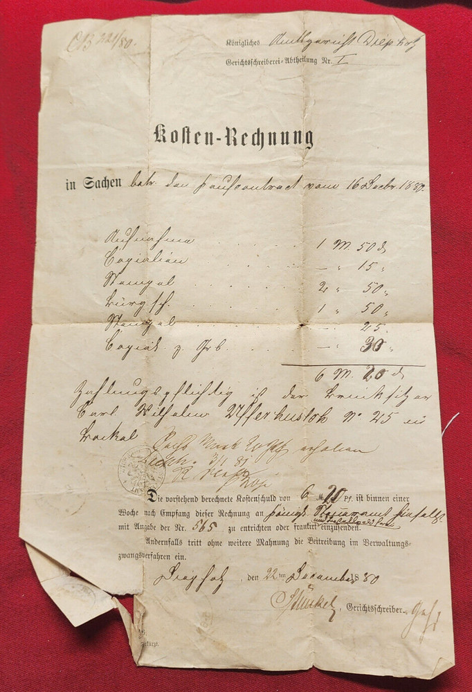 Imperial German document cover envelope invoice Germany 1880