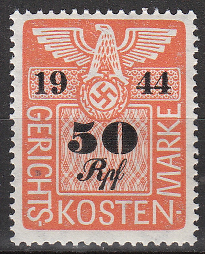 Stamp Germany Poland Revenue WWII Court Document Fee 1944 0050 RFP MNH