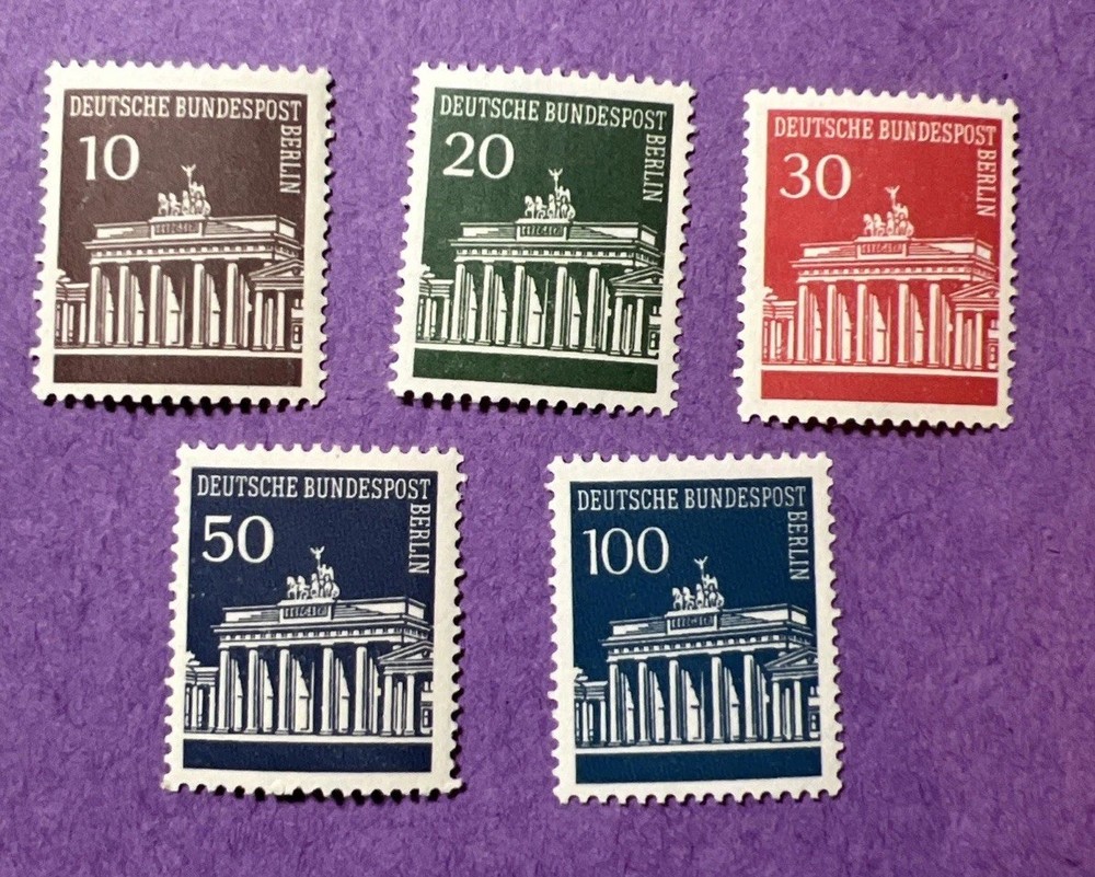Germany Berlin 1966- MNH Scott 9N251-9N255 w/ Control Numbers. Brandenburg Gate.