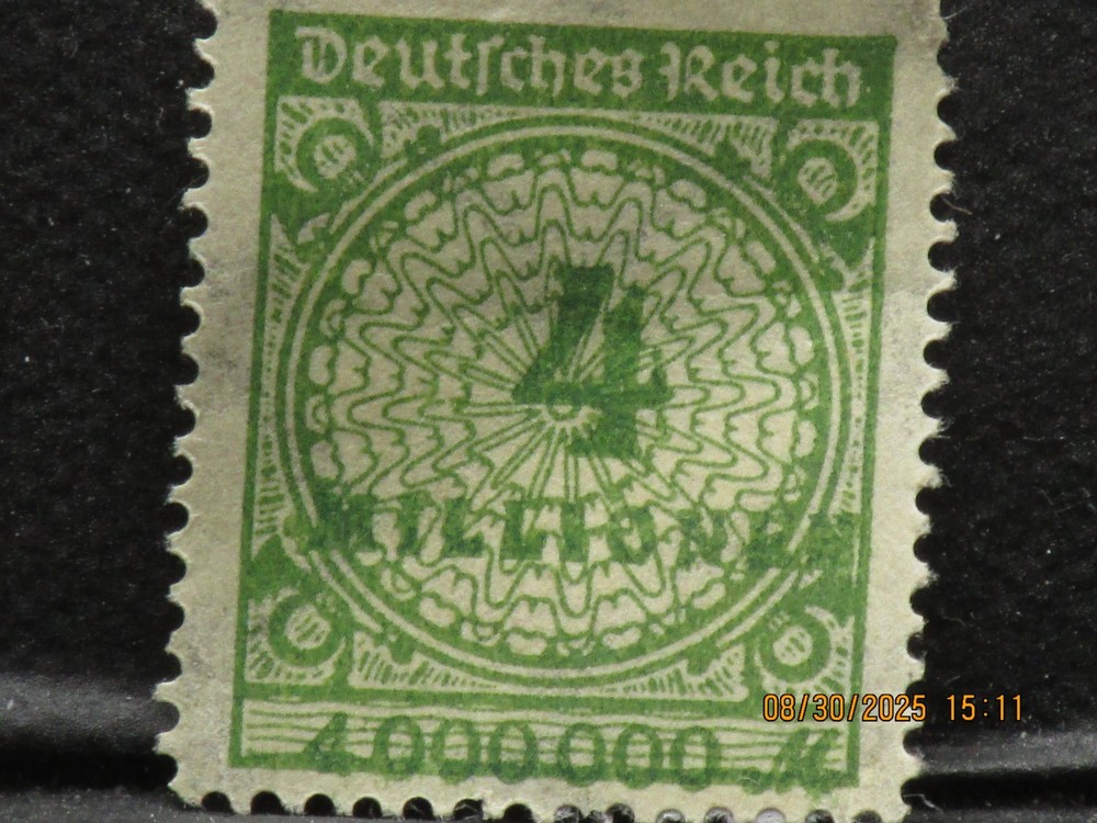 The listing is for:(1)1923 4 Million German Hyperinflation Stamp-LH-See Photos
