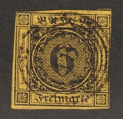 1853 German State Baden Sc# 9 – 6 Freimark. Used Est$27.50