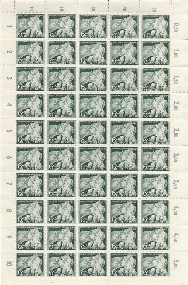 Stamp Germany Mi 843 Sc B230 Sheet 1943 WW2 War Fascism Flag Troops War MNH