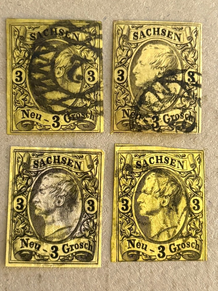 Saxony 12 / 1855-1860 3ng Black & Yellow King John I Stamps / Used